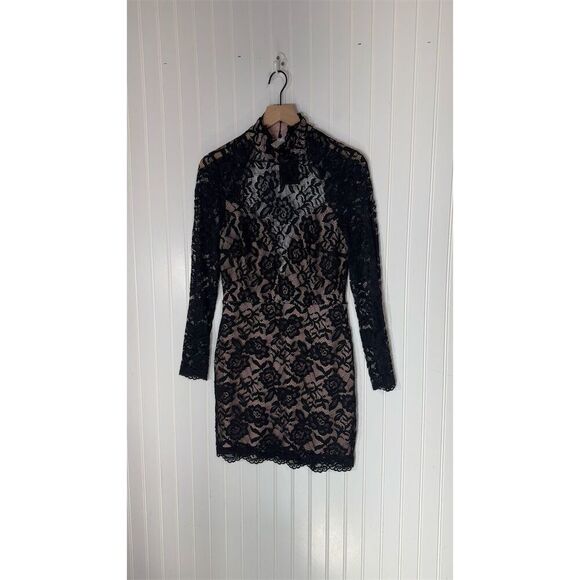 Lace Bodycon Mini Dress Black Nude L NWT Goth Glam - Picture 1 of 9
